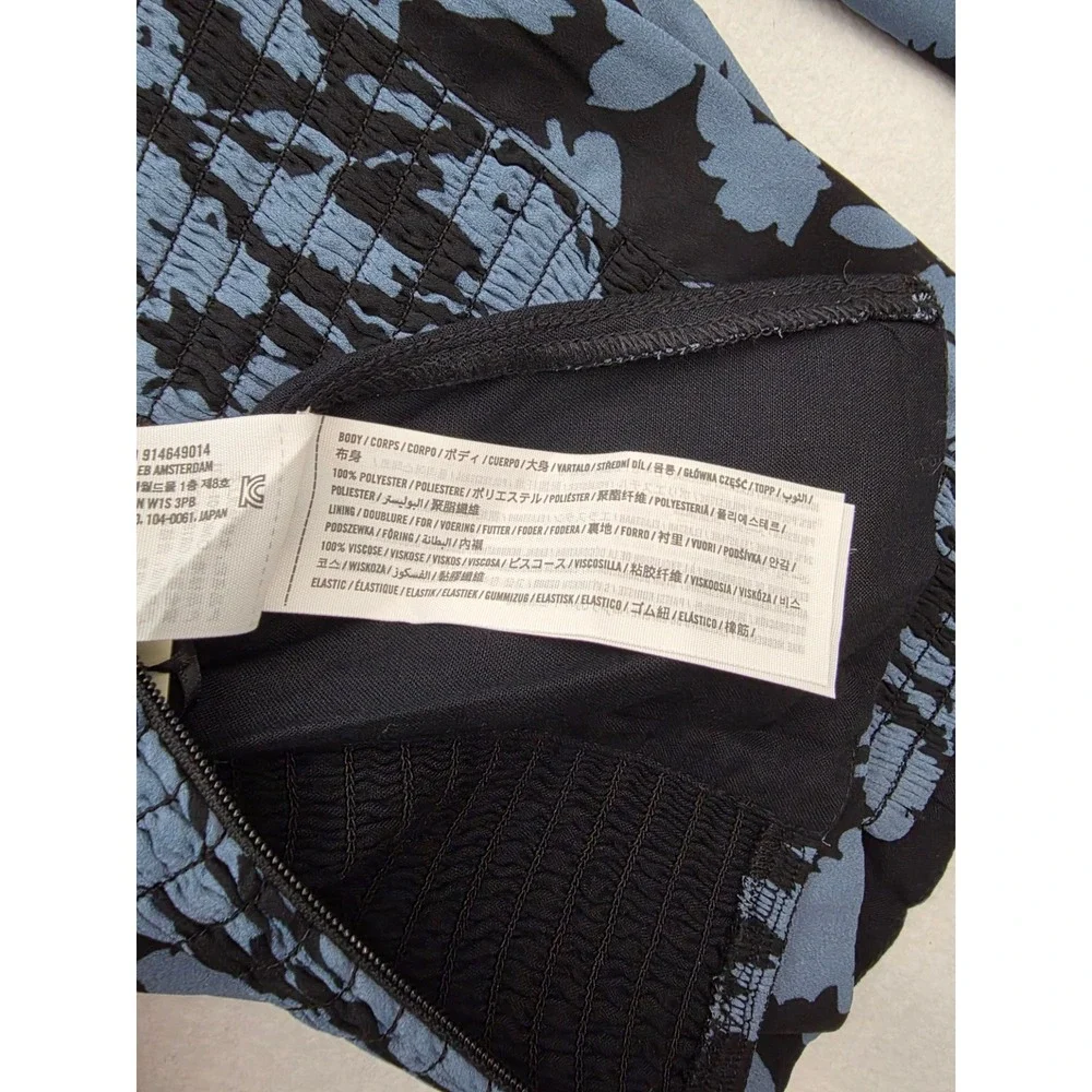 Abercrombie & Fitch Floral Puff Sleeve Top S Blue Black Smocked Cottagecore NWT